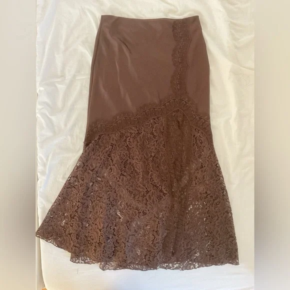 ZARA ZW COLLECTION SATIN EFFECT BROWN LACE SKIRT | ref no. 5919/212/700 - Picture 11 of 14